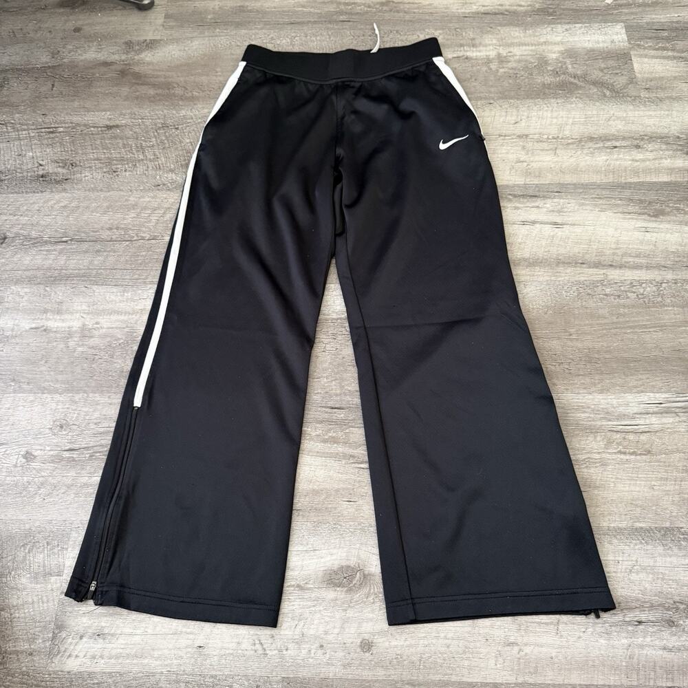 NIKE Mystic II Dri Fit Training Pants Women Medium Black Warm-Up Wide Leg Zipper
